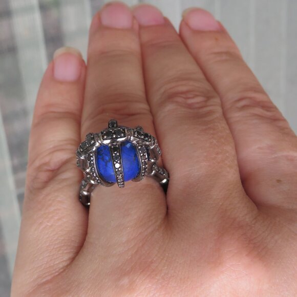 Stephen Webster "Verne" Bone Lapis Black Diamond 18k Gold Ring - Picture 14 of 17